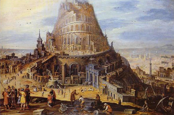 Flemish painter of 17th cent., Building of the Tower of Babel, oil on panel, Inv. nr. O01271