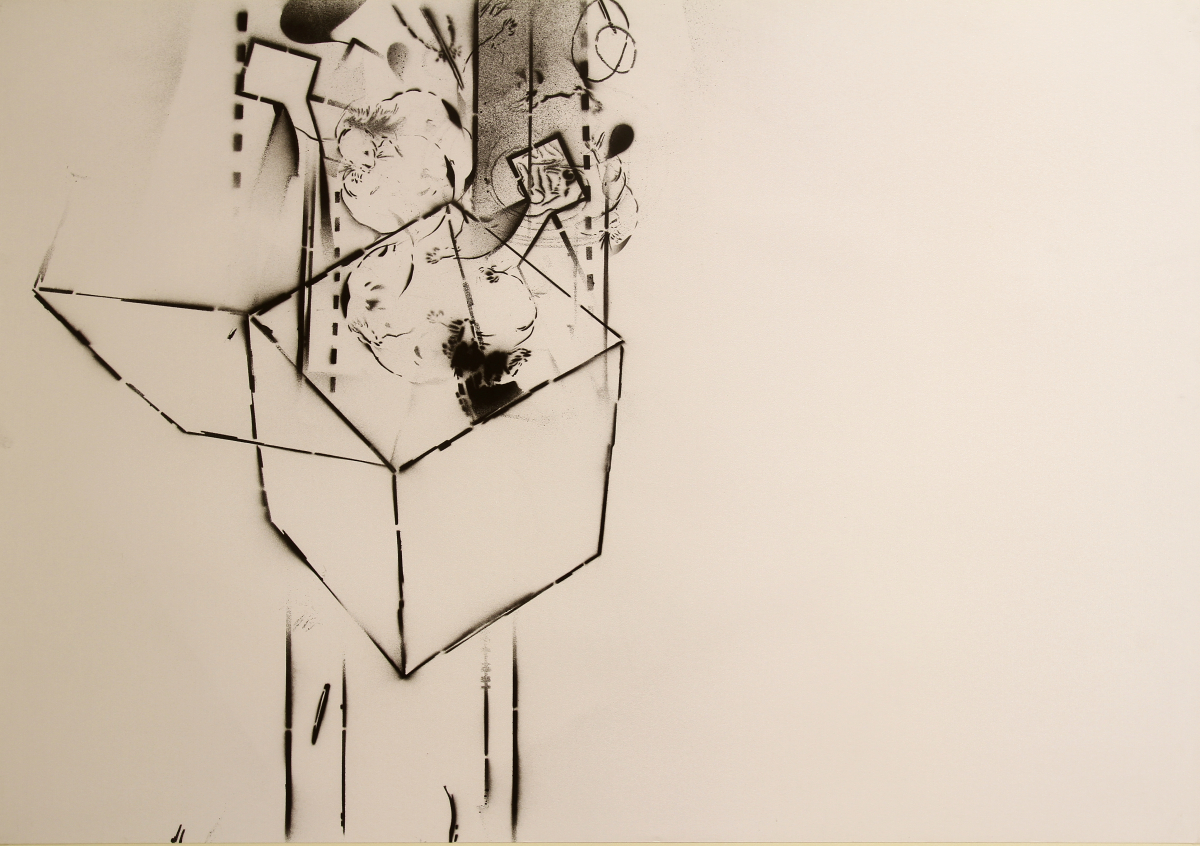 Markéta Hlinovská,  Pád II (z cyklu Hnízda a pasti), 2011, sprej na papíře, 70 × 100 cm