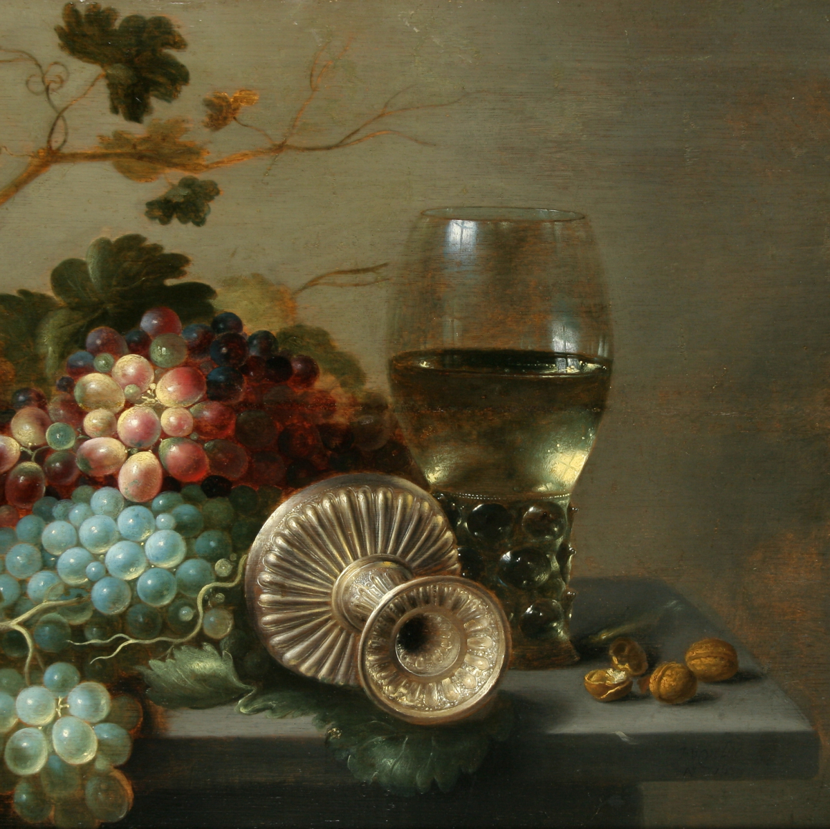 Jan Jansz. van de Velde II, Still life with goblets, grapes and walnuts, 1639, oil on panel, Inv. nr. O00924