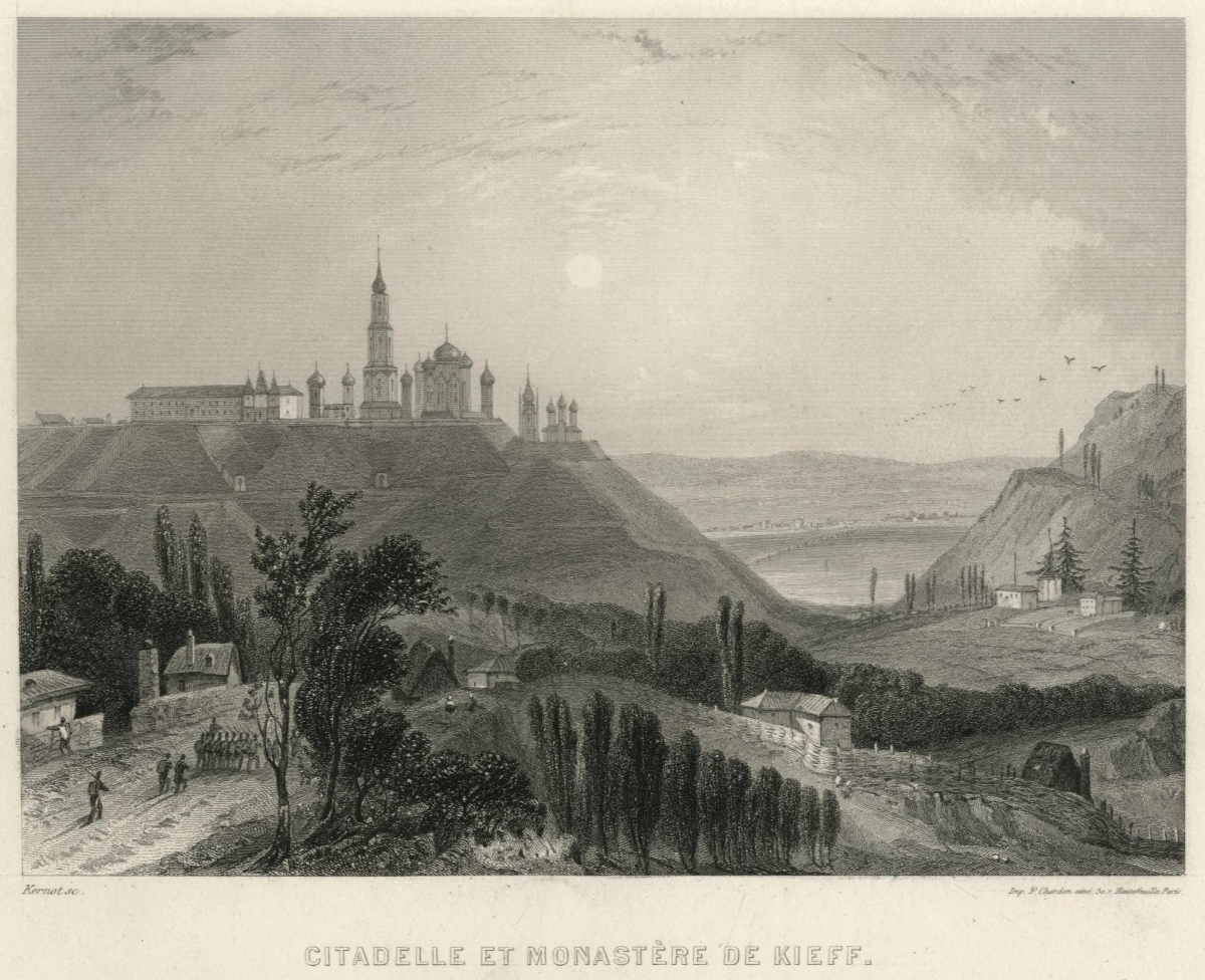 J. Kernot, Citadela a monastýr v Kyjevě, 1853. Oceloryt, papír. 