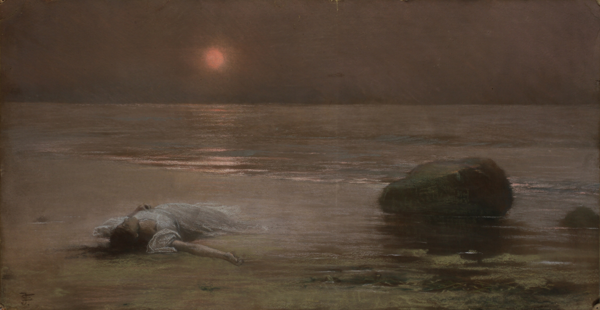 Jakub Schikaneder, Utonulá, 1890 – 1900, papír, pastel, 470 mm x 880 mm, Inv.č. K 02065