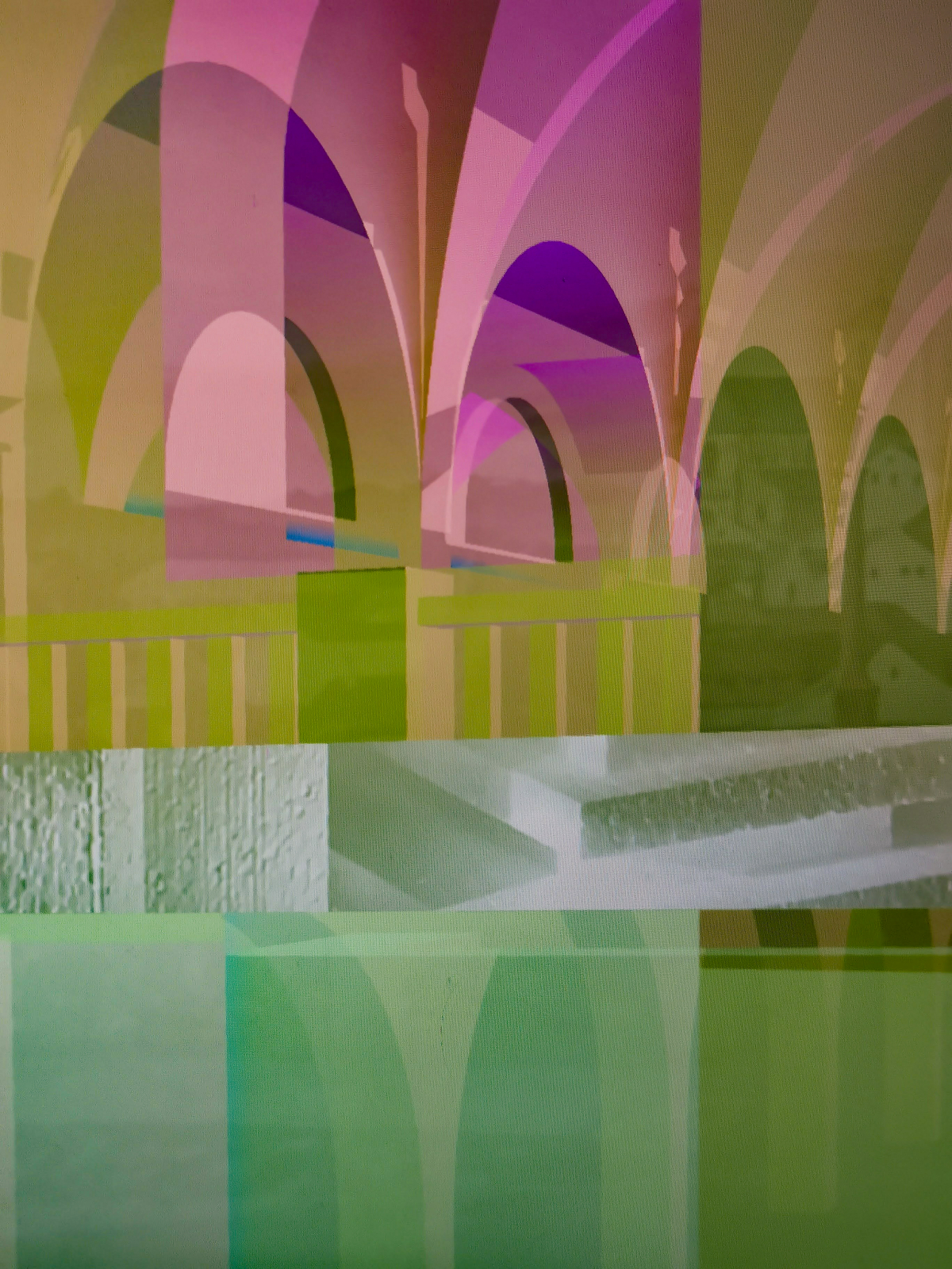 Screenshoty z AR aplikace − Ivo Louda, POZOROVAT − Průhled Otvorem Za Oponou Restaurovaného Obrazu Veduty Arciměsta Turnov, 2022